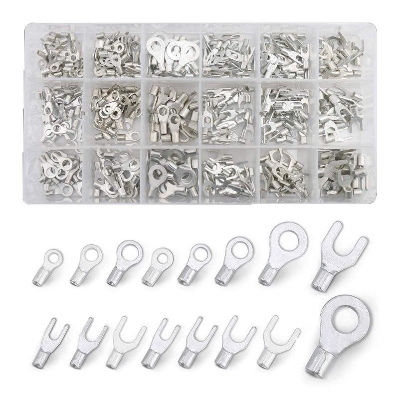 ELECALL 420pcs Non-Insulated Ring Terminals & Fork Connector Kit 22-16/16-14/12-10 Gauge Wire Lugs Battery Cable Terminals Wire Crimp Connectors High Temperature T2 Pure Non-Insulated Copper Connector - Image 1